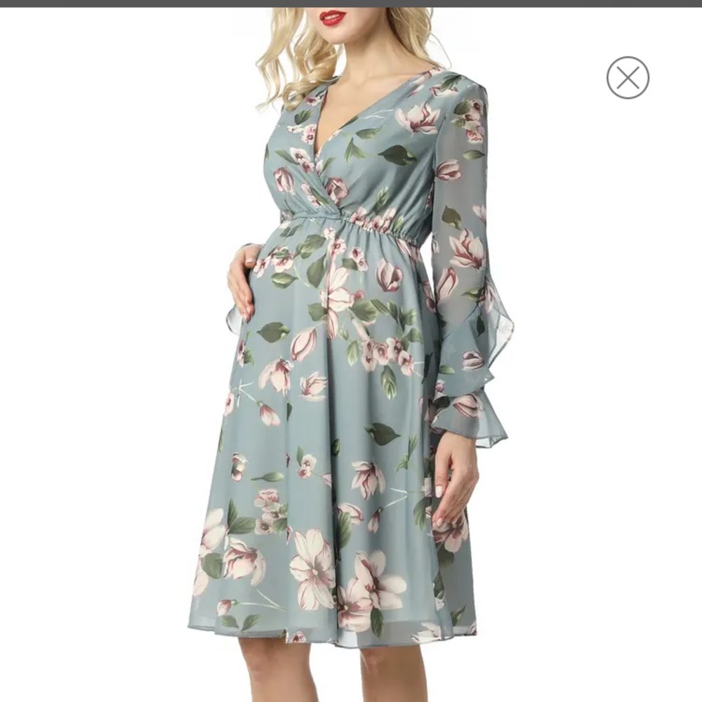 Kimi and Kai Ruffle Sleeve Chiffon Maternity Dress - Picture 2 of 5